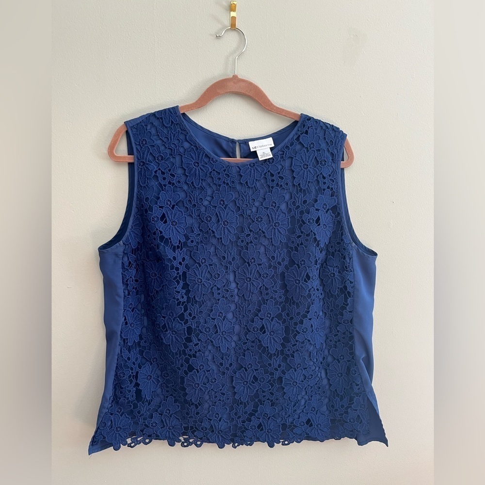 Navy Lace Sleeveless Blouse Shell Size XL